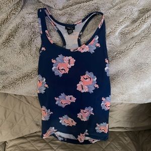 Blue Tank Top with Pink Flowers